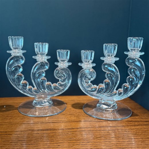 Fostoria Plume Crystal Candelabras 3 Light Holder Set of 2 - Etsy