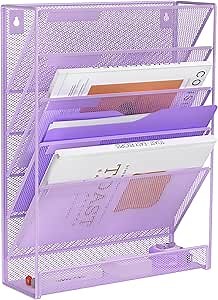 Kuntine.B 6-Tier Wall File Organizer Hanging File Organizer Cubicle Organizer Wall File Holder for Office Home (Purple, 6 Tier)