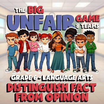 Distinguish Fact from Opinion BIG UNFAIR GAME - No Prep Grade 6 ELA Review