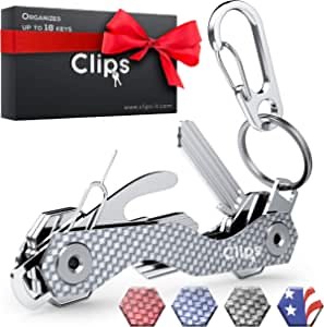 Amazon.com : Clips Smart Compact Key Holder Keychain - Made of Carbon Fiber & Stainless Steel- Pocket Organizer Up to 28 Keys- Lightweight, Strong Includes Bottle Opener, Carabiner & More : Office Products
