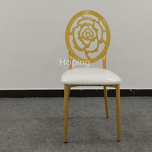 [Hot Item] African Gold Metal Flower Chair Banquet Wedding Steel Blossom Back PU Dining Chair