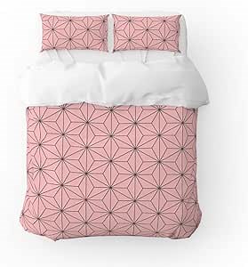 INFLAG Anime Bedding Set - Soft Brushed Microfiber 68x90 Inches Duvet Cover Set, 3 Piece, 1 Duvet Cover with Zipper Closure and 2 Pillow Shams (Twin,Pink)