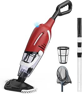 Enhulk Pool Vacuum for Above Ground Pool, 2026 Upgraded Pool Vacuum with A Telescopic Pole, 18.5 Gal/Min Powerful Suction, 80Mins Runtime, Effortlessly Cleans Debris Underwater (Red)