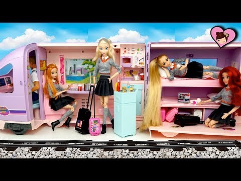 Barbie Rapunzel & Elsa Train Travel Evening Routine - Barbie Doll Train Toy
