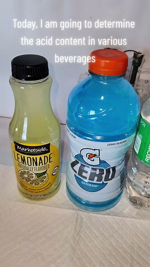 Titration of different drinks to determine citric acid content #chemistry #science #color #pink #blue #acid #gatorade #redbull #soda #energydrink
