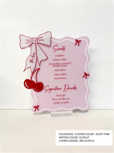 Coquette Bow   Cherry Bar Acrylic Menu With 3D Accents - Etsy