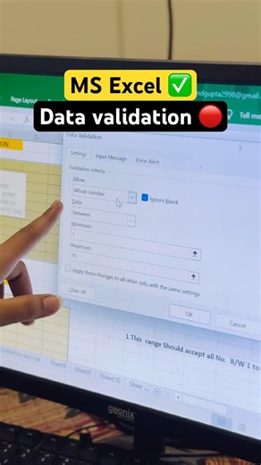 Ms Excel data validation tips and tutorial #shortsfeed #shorts #excel #tutorial #education #computer