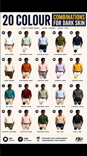 20 formal color combinations for dark skin 🌞😎 #fashionguide #formalwear #pantshirt #officewear
