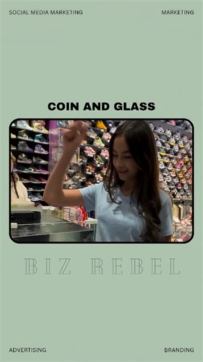 Biz Rebel - Business | Marketing on Instagram: "Gamified Tipping Business This store turned one of the simplest business ideas into a money-making system by turning tips into a game. Instead of asking customers to tip, the owner created a challenge where visitors toss a coin into a cup inside a water tank to win sneakers. The competition triggers excitement, attention, and repeat attempts—making it a clever marketing strategy for any small business. Because the challenge is hard to win, customer