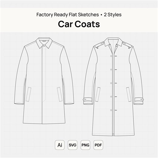 Car Coat Vector CAD Flat Sketch – Outerwear Technical Drawing, Mens Jacket SVG Template - Etsy