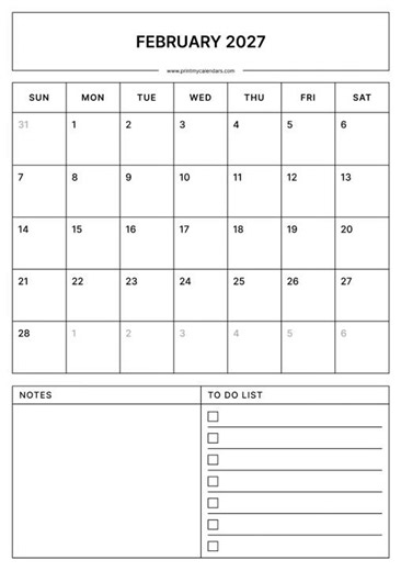 Printable February 2027 Calendar PDF | Free A4 & US Letter Templates | February 2027 Calendar PDF