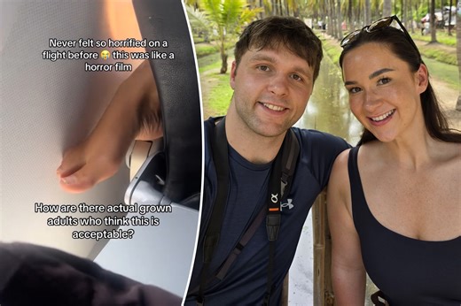 Plane passengers horrified as feral traveler sticks bare feet through seat gap: 'Shouldn't be allowed'