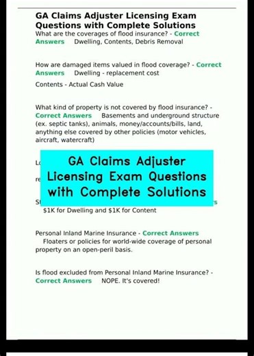 GA Claims Adjuster Licensing Exam Questions with Complete Solutions video