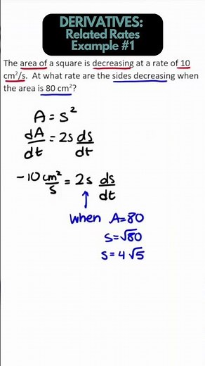 DERIVATIVES - Related Rates example 1 (Calculus)