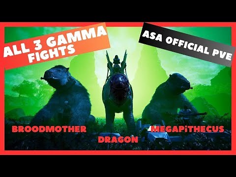 ARK ASA Official PVE: All 3 Gamma Boss Fights! Broodmother - Megapithecus - Dragon (The Island)