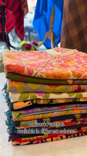 Aariwork punchos Available in different colors count fabric . . . #trending #bridal #kashmir #bride #reelitfeelit #explore #shawl | Aqib Kumar