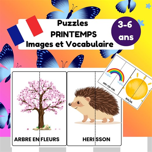 Spring Puzzles – 20 Two-piece Printable Puzzles | Vocabulary for Children Ages 3-6 - Etsy