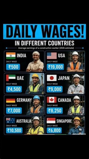 DAILY WAGES 🌍💰Average earnings of a construction worker (2026 estimate)