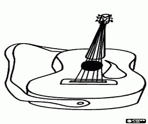 Acoustic guitar with six strings coloring page printable game