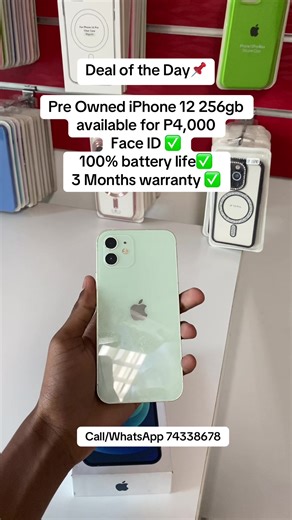 Pre Owned iPhone 12 256gb P4000.00☺️ We are located in Main mall, Gaborone 📍 Call/WhatsApp 74338678 #fyp #explore #botswana🇧🇼tiktok #viral #trending