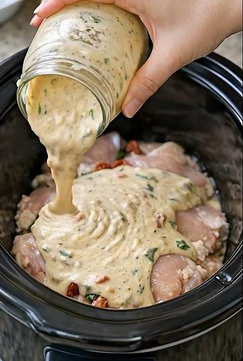 🍗🌿 Slow Cooker Creamy Tuscan Chicken #chickenrecipes #easyrecipes