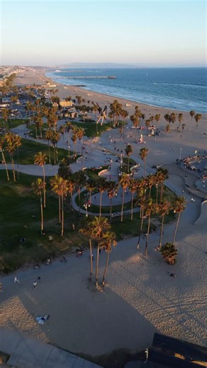 Golden hour vibes 🌅🌴 #dronevideo #venicebeach #losangeles #goldenhour #southerncalifornia #venicebeachboardwalk #dronelife | Venice Beach Boardwalk