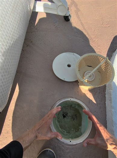 Pool trick of the day 😂 Sometimes you’ve gotta improvise to get the job done. A quick and easy way to keep your vacuum hose from popping out is to use the skimmer basket to pinch the line in place. And no, the basket didn’t break because of it 😂 I almost never use the system vacuum, but a wind storm had other plans and dumped half the beach into the pool 😅 #PoolTok #PoolCleaning #PoolMaintenance #FloridaPools #poollife