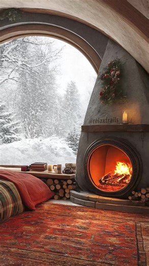 Magical snowfall outside the cabin ❄️ #cozycabin #cabinlife #fireplace #snowstorm #snowfall