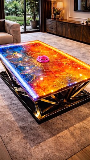 I Built a Luxury Epoxy Rose Table 🌹✨ Blue & Orange Glow – Most Satisfying DIY Ever!#shorts