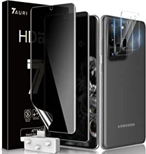 TAURI [2 + 2 Pack] Compatible with Samsung Galaxy S20 Ultra 5G 6.7 - inch 2 Pack Flexible TPU Film Privacy Screen Protector + 2 Pack Camera Lens Protector Support Fingerprint Unlock Bubble Free
