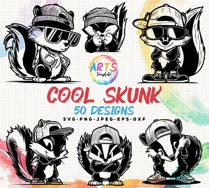 Cool Skunk Art Template Svg Png Jpg Dxf Bundle Silhouette Clipart Cricut Vector Commercial Use Custom Cool Skunk Illustration Animal Dxf Svg - Etsy