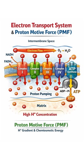 Electron Transport System & PMF Explained 🔬⚡ | ETS Diagram #Biology #Respiration #PMF #Shorts