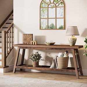 Tribesigns 70.86-Inch 2-Tier Console Table: Farmhouse Entryway Table, Narrow Sofa Table Behind Couch, Rustic Brown