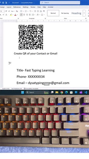 Create Personal QR Code in MS Word #msoffice #qrcodes #keyboard #trendingreels #reels @highlight | Fast Typing Learning