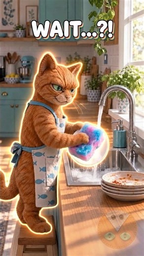 The Cat Washed Dishes With a Cotton Candy Sponge! 😹🧽 #Funny #Animation