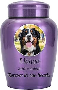 Personalized Cremation Urns for Pet Ashes, Custom Pet Name and Photo for Memorials Urns, 8.6 Inches Large Pet Urns for Dogs and Cats Ashes (Round)