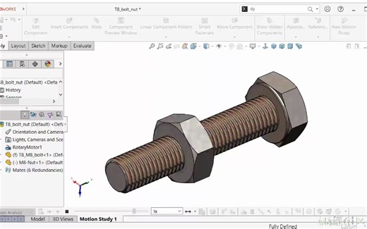 SolidWorks 案例教程：M8六角螺母螺栓（含动画）