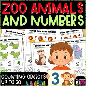Zoo Animals and Numbers Counting Objects to 20 - Autism Math Station Worksheets
