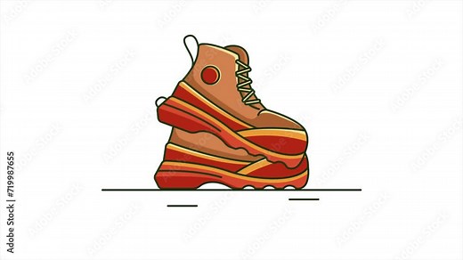 hiking boots animation motion loop video design in 4k. outdoor boot animation. mountain shoe cartoon animation