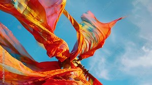 A strong gust of wind causes the fabric on the windmill to dance and flap wildly creating a dynamic scene. Stock Video