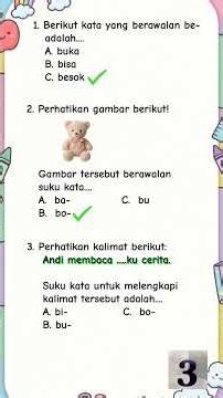 Latihan soal Bahasa Indonesia kelas 1 SD. Awalan ba-, be, bi-, bu-, bo-.