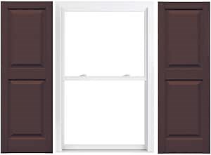 Duralok Vinyl Exterior Shutters | One Pair | Raised Panel with Mid Rail (50/50 Split) Exterior Window Shutters | 14.5" x 52" | Federal Brown | Simple Installation + Hardware Included | Made in The US