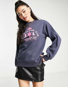 Threadbare Dixie oversized printed sweater in navy | ASOS