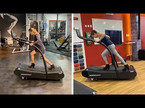 Woman Runs On Treadmill In High Heels