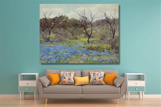 Robert Julian Onderdonk: Early Spring Bluebonnets Mesquite Canvas/american Impressionist Landscape/texas Wildflower Meadow Painting Wall Art - Etsy