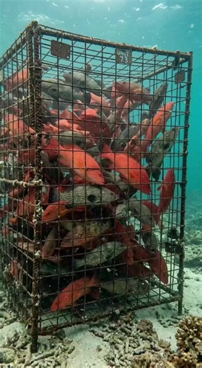 Red Sunu and Spotted Groupers Fill a Fish Trap