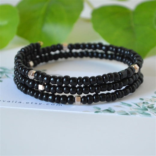 Black Memory Wire Bracelet, Gold Hematite Accents Bangle - Etsy