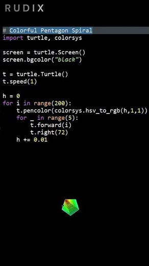 Colorful Pentagon Spiral using python turtle