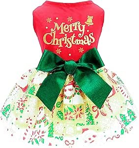 Christmas Dog Dress, Tulle Puppy Skirt, Cat Pet Apparel, Holiday Clothes for Small Dogs, Cat (Large, Pink)