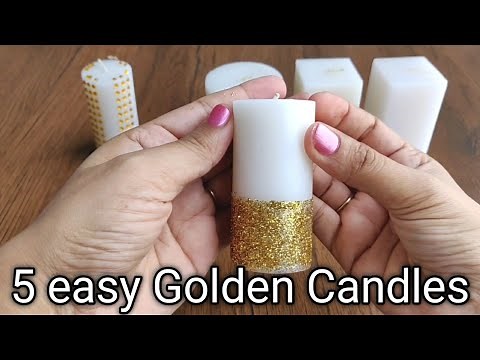 How to make Golden Candles / Metallic Candles / Glitter Candle / Diy Candles / 5 easy candle craft